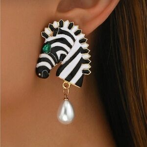 Bespoke Zebra Enamel Stud Earrings